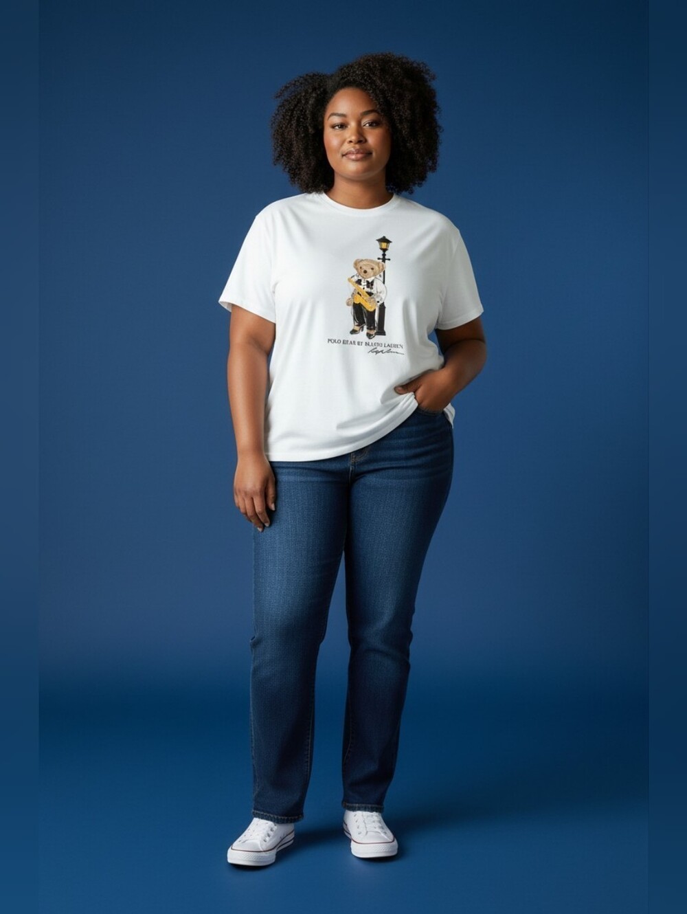 Polo Ralph Lauren Jazz Polo Bear Saxophone Graphic Tee White Plus Size XXL